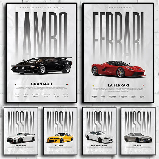 Famous Supercars Canvas Wall Art Poster for Living Room Decor