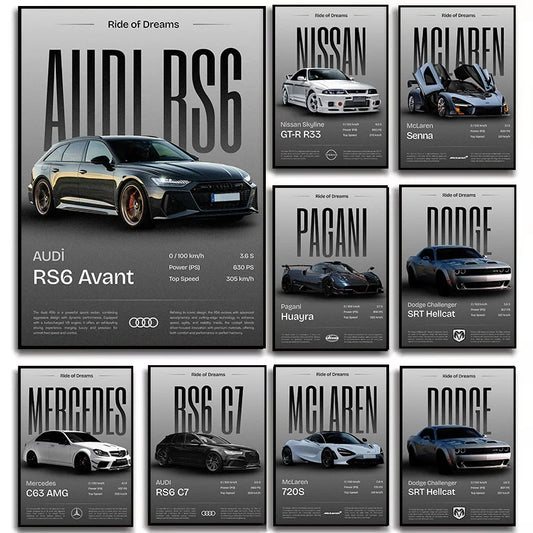 Minimalist Luxury Supercar JDM Canvas Wall Art Poster Decor