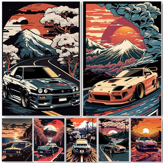 80s Retro Japanese GTR Car Canvas Wall Art Poster Print