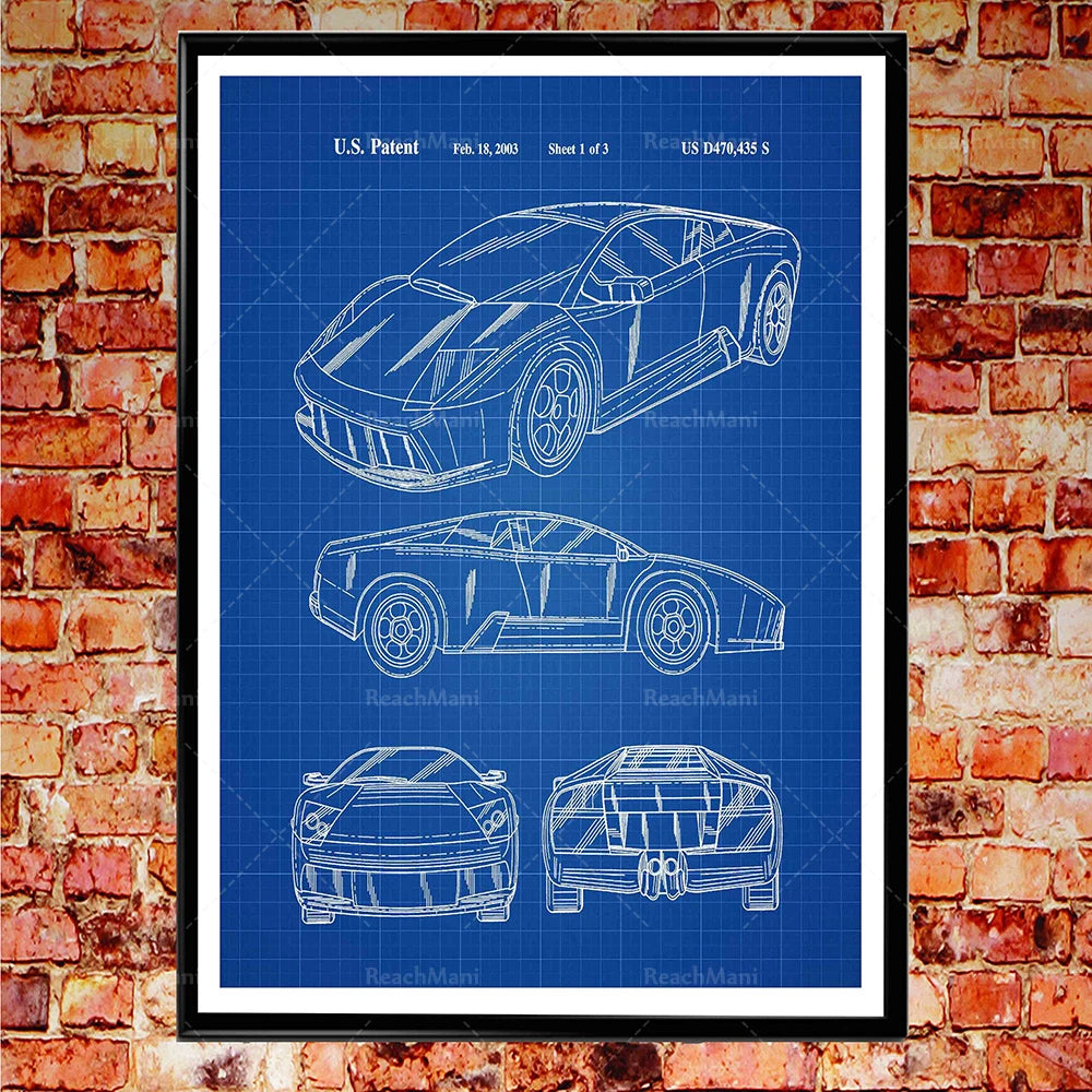 Sports Car Patent Poster | Automotive Blueprint Wall Art