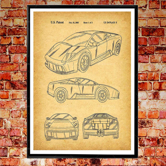 Sports Car Poster Car Patent Printing, Car Poster Wall Decoration