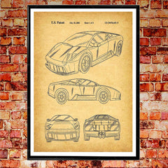 Sports Car Poster Car Patent Printing, Car Poster Wall Decoration