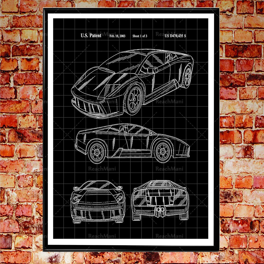 Sports Car Patent Poster | Automotive Blueprint Wall Art