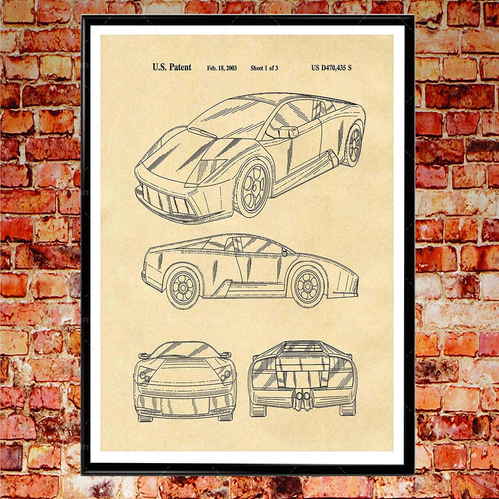 Sports Car Patent Poster | Automotive Blueprint Wall Art