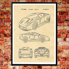 Sports Car Poster Car Patent Printing, Car Poster Wall Decoration