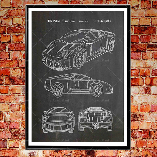 Sports Car Poster Car Patent Printing, Car Poster Wall Decoration