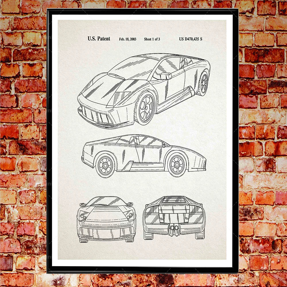 Sports Car Patent Poster | Automotive Blueprint Wall Art