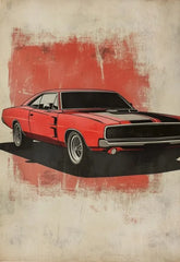 Retro Muscle Car Canvas Poster, Vintage Classic Auto Wall Art