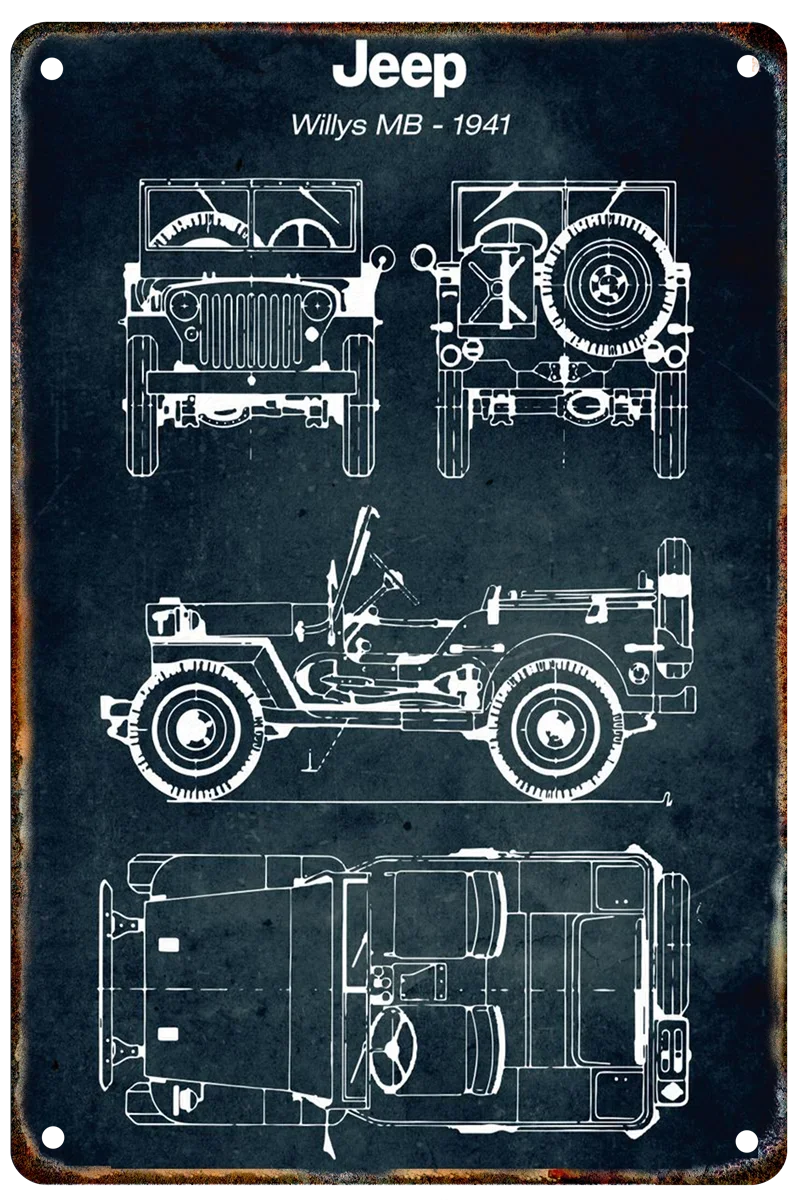 Vintage Car Blueprint Metal Sign | Retro Automotive Wall Art