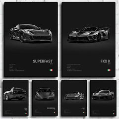 Pop Black and White Italy Cars Luxury Super Sport Car Poster Aesthetic F40 GTO GTB Canvas Print for Wall Art Garage Room Decor