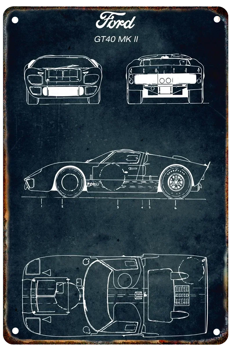 Vintage Car Blueprint Metal Sign | Retro Automotive Wall Art