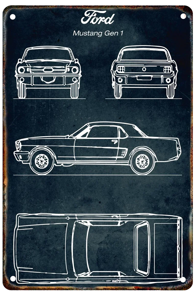 Vintage Car Blueprint Metal Sign | Retro Automotive Wall Art