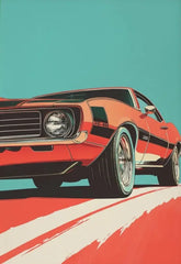 Retro Muscle Car Canvas Poster, Vintage Classic Auto Wall Art