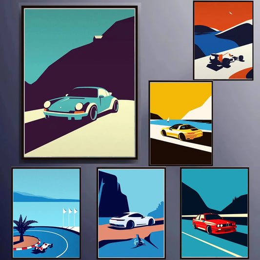 Classic 911 Car Canvas Poster, Scandinavian Retro Wall Art