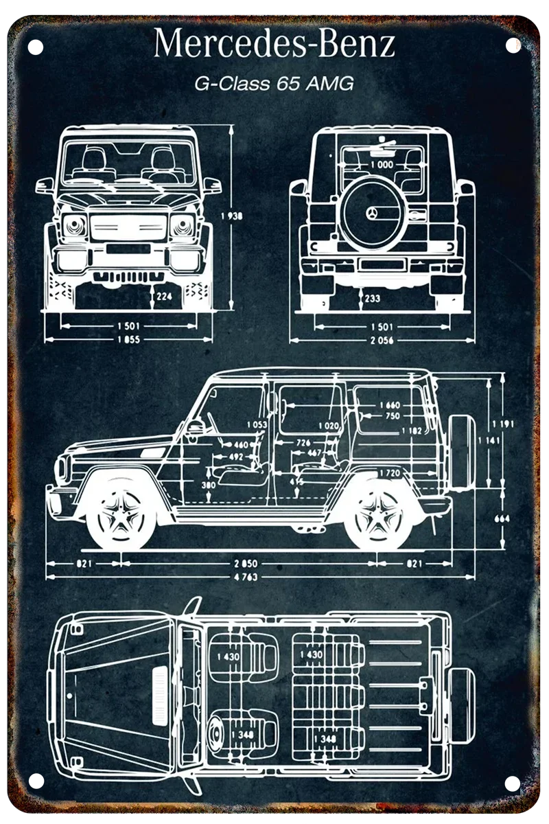 Vintage Car Blueprint Metal Sign | Retro Automotive Wall Art