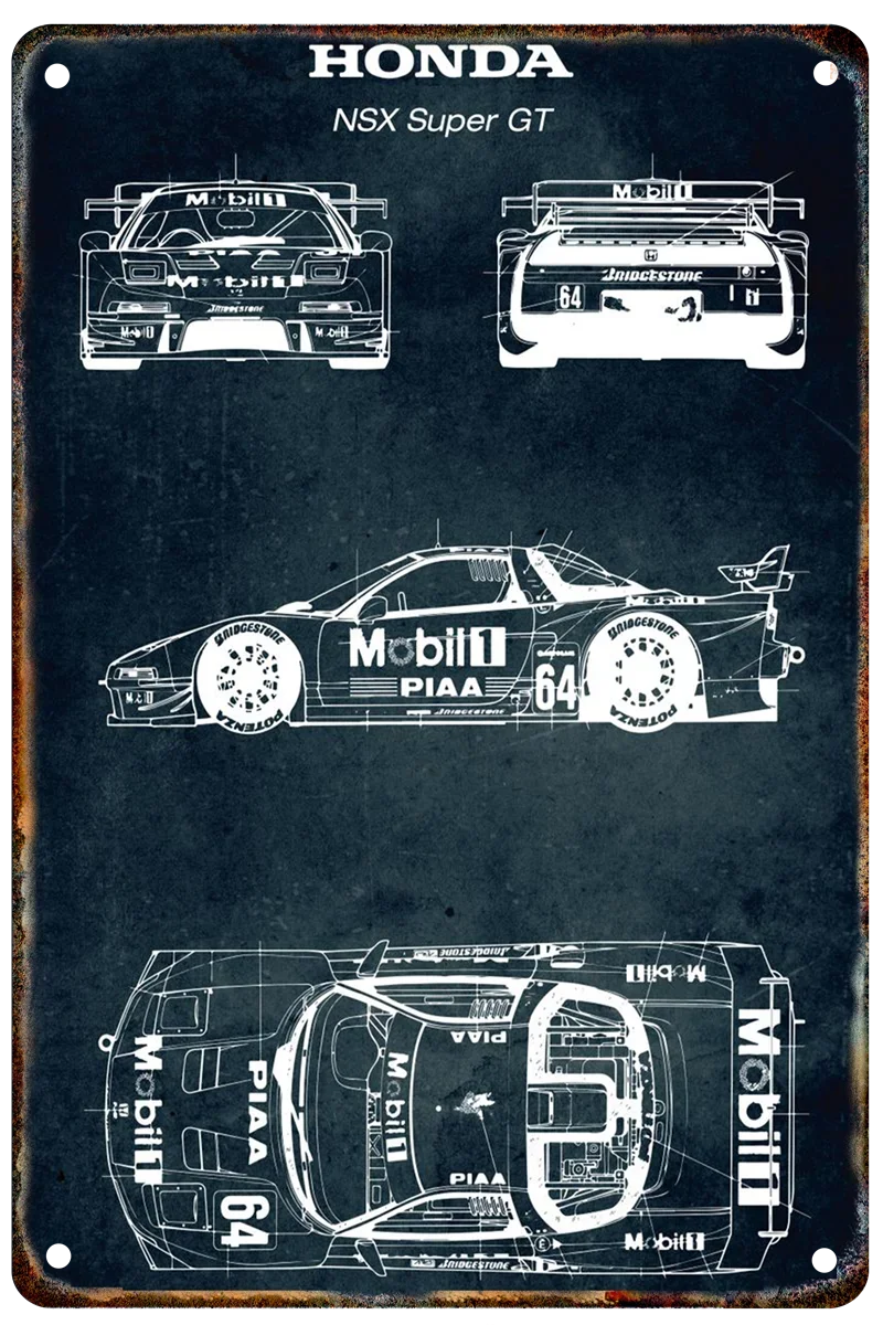 Vintage Car Blueprint Metal Sign | Retro Automotive Wall Art