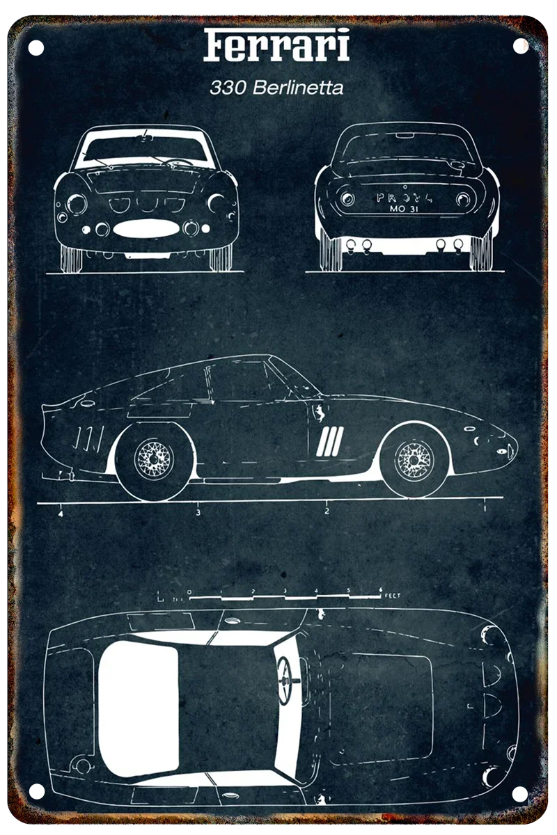 Vintage Car Blueprint Metal Sign | Retro Automotive Wall Art