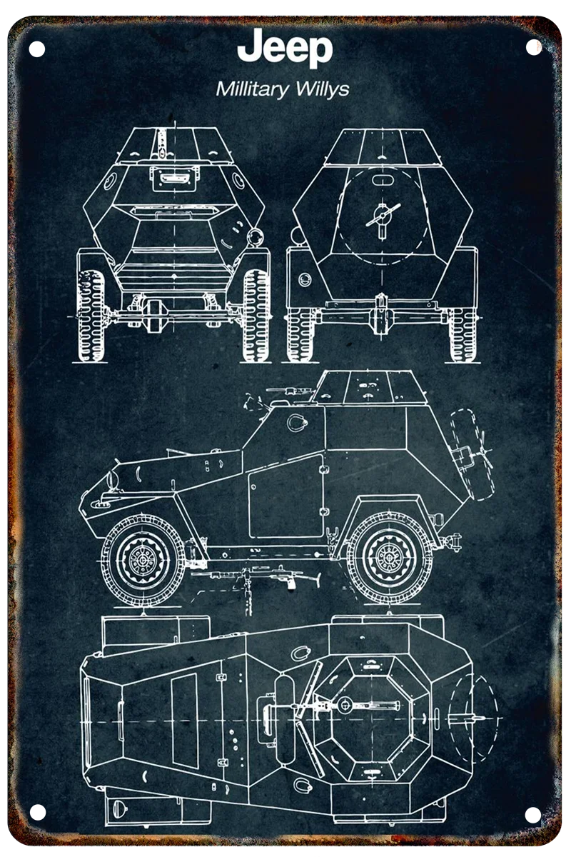 Vintage Car Blueprint Metal Sign | Retro Automotive Wall Art