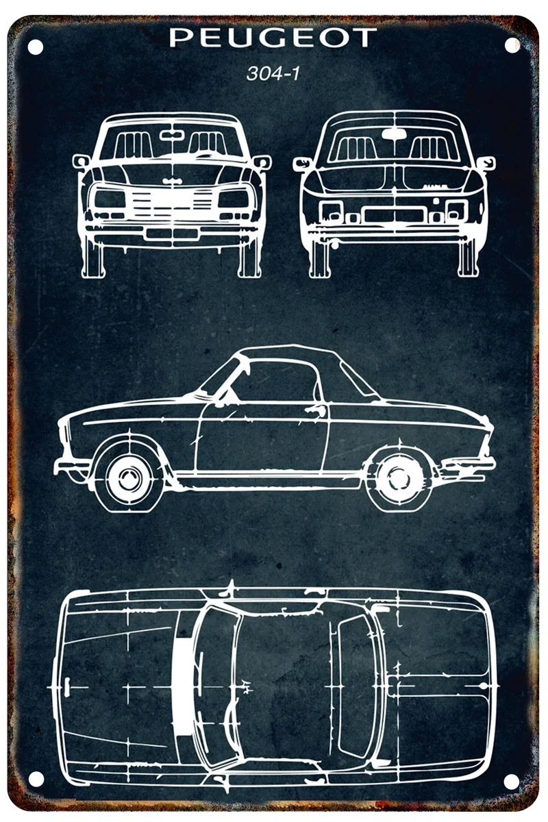 Vintage Car Blueprint Metal Sign | Retro Automotive Wall Art