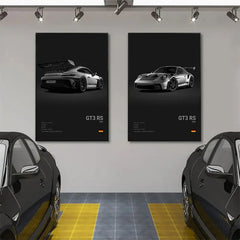 Pop Black And White German Luxury Sports Car Poster Wall Art 911 GT3 RS Turbo HD Oil On Canvas Print Garage Living Room Decor
