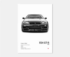 Black & White JDM Supercar Canvas Wall Art Poster – R34 & 240SX