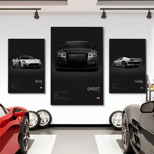 Pop Art Black Supercar Canvas Wall Art Poster for Home & Garage