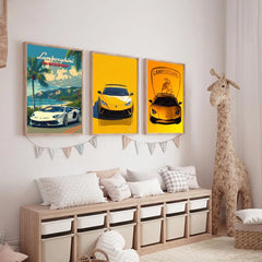 Modern Supercar Lamborghini Wall Art Painting Calligraphy Canvas Poster: Crease Free Waterproof Durable All Space Wall Decor