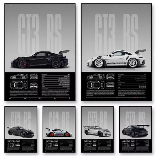 Minimalist GT3 RS Supercar Canvas Wall Art Poster