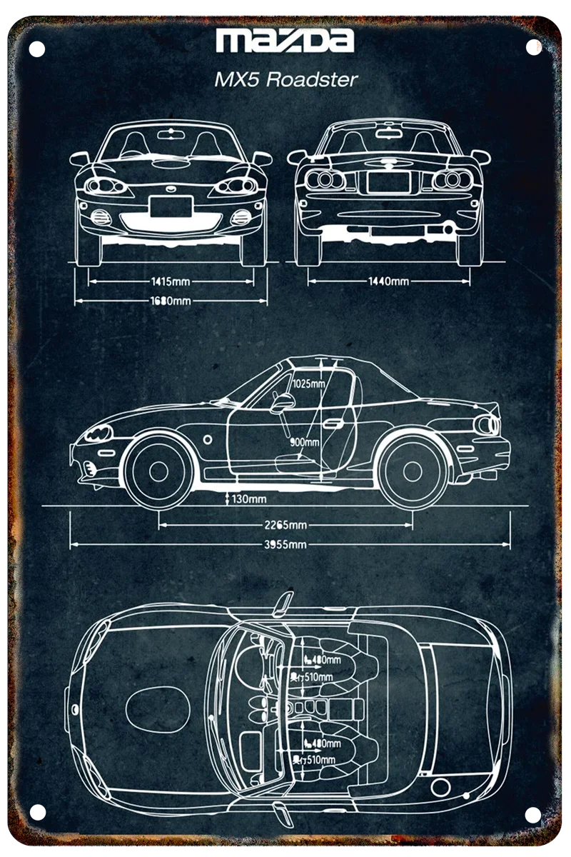 Vintage Car Blueprint Metal Sign | Retro Automotive Wall Art