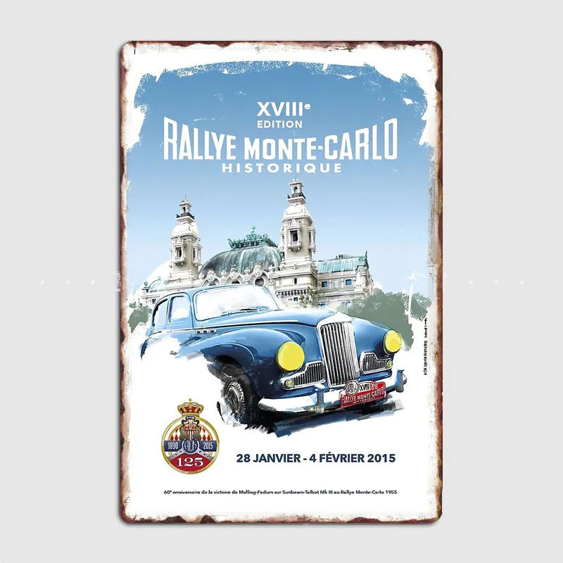 Monte Carlo Rally retro Race Car Metal Poster Sign Garage Club Vintage Bar Wall Posters Room Decoration Home Decor