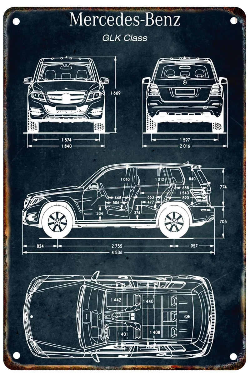 Vintage Car Blueprint Metal Sign | Retro Automotive Wall Art