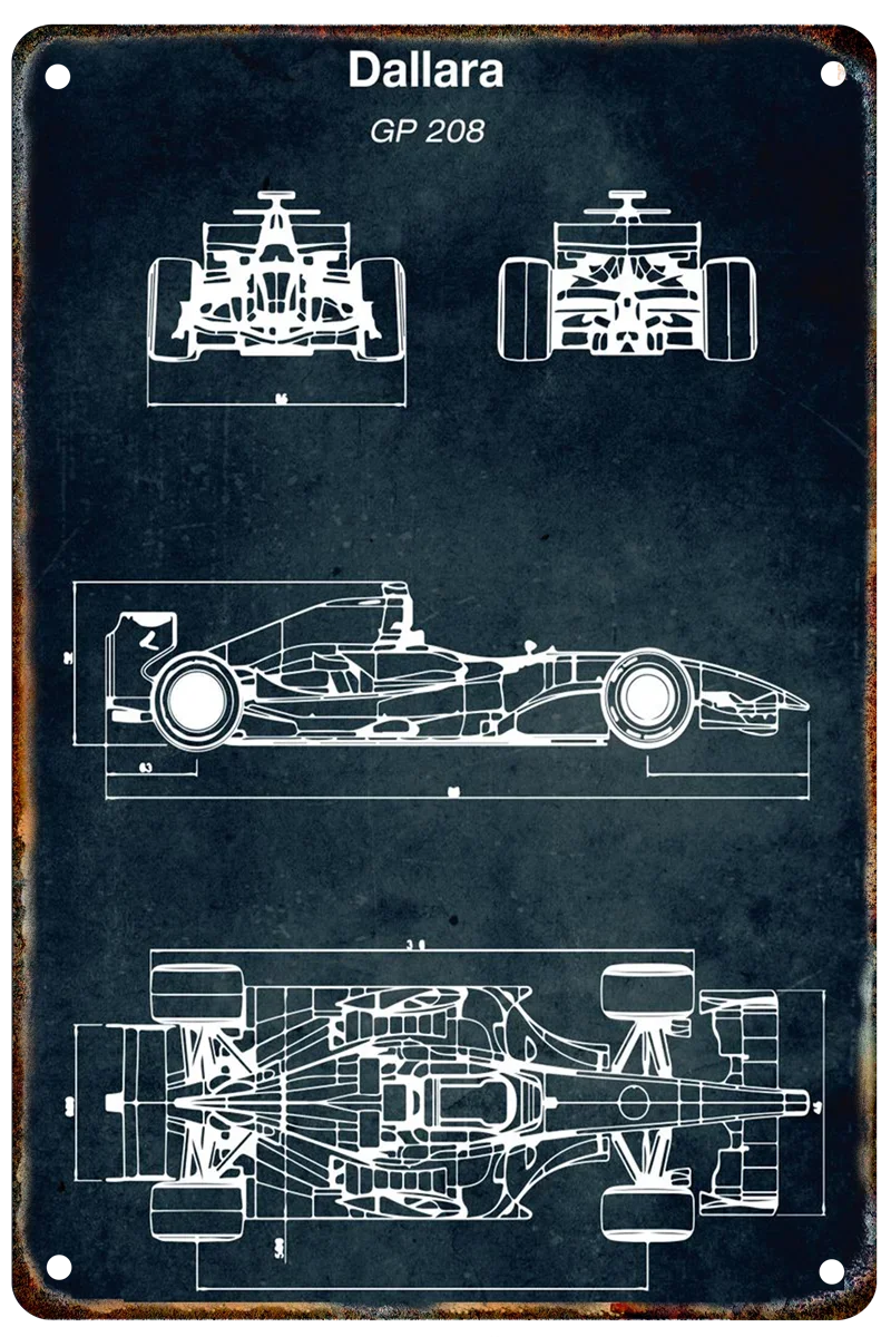 Vintage Car Blueprint Metal Sign | Retro Automotive Wall Art
