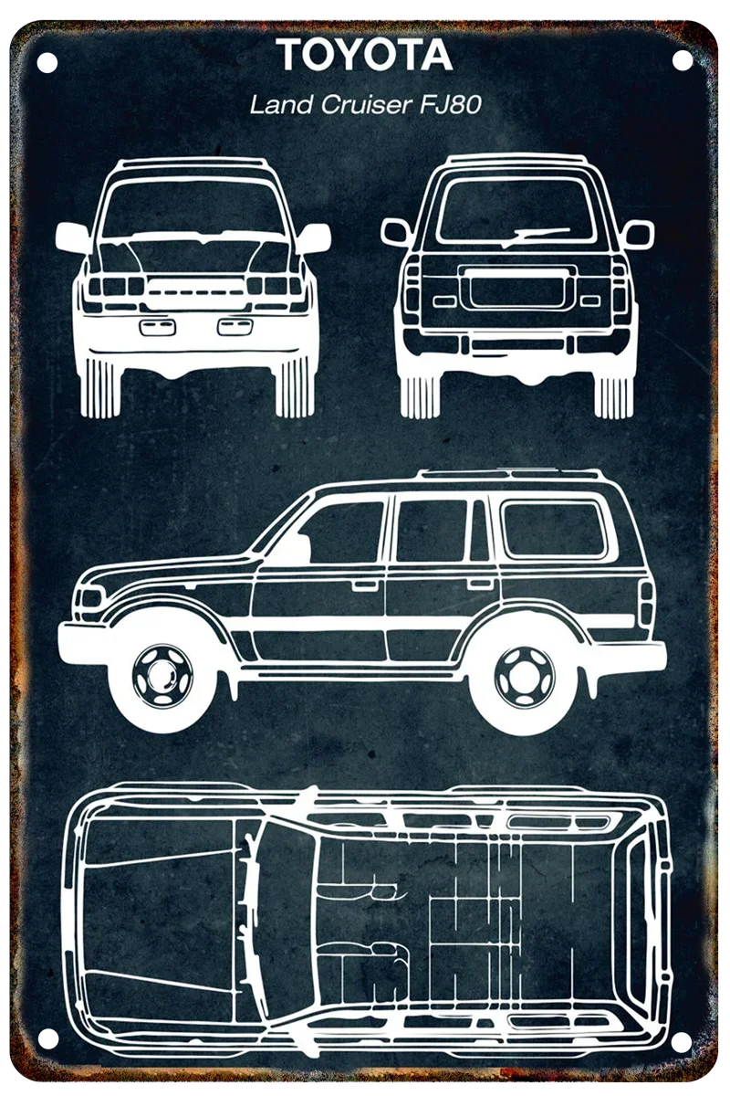 Vintage Car Blueprint Metal Sign | Retro Automotive Wall Art