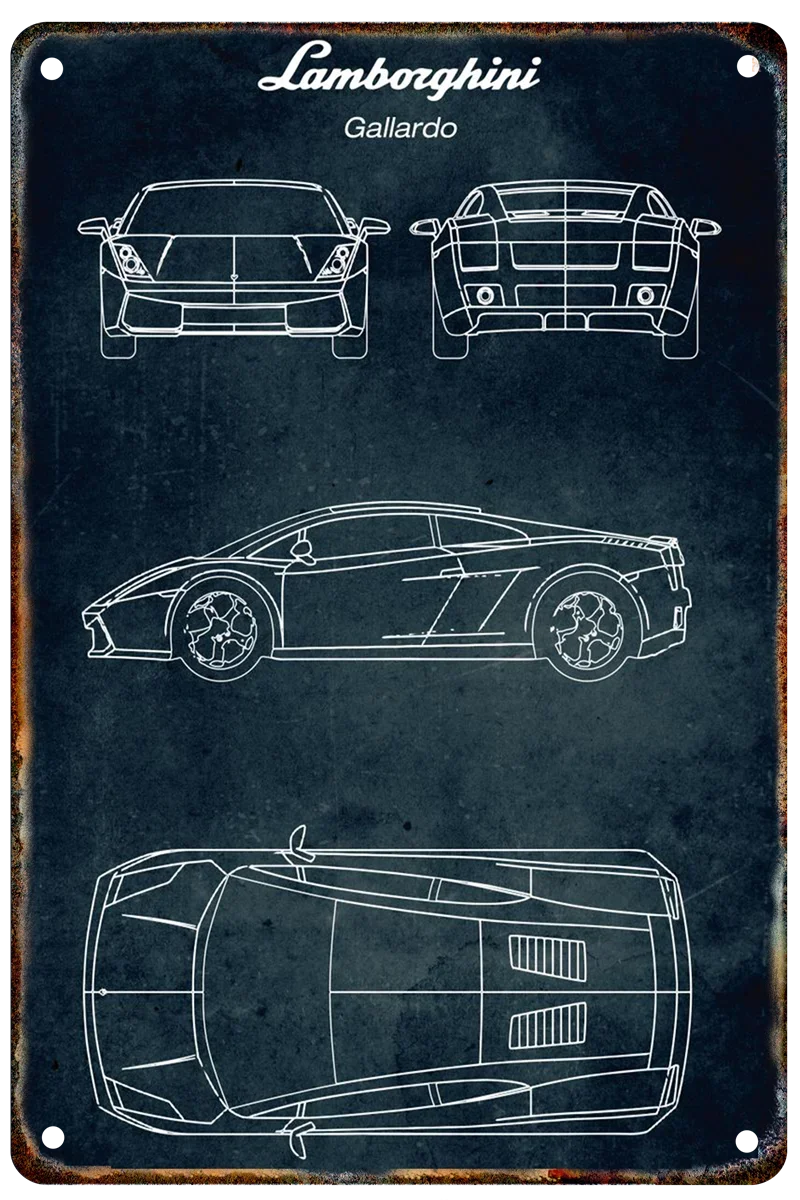Vintage Car Blueprint Metal Sign | Retro Automotive Wall Art