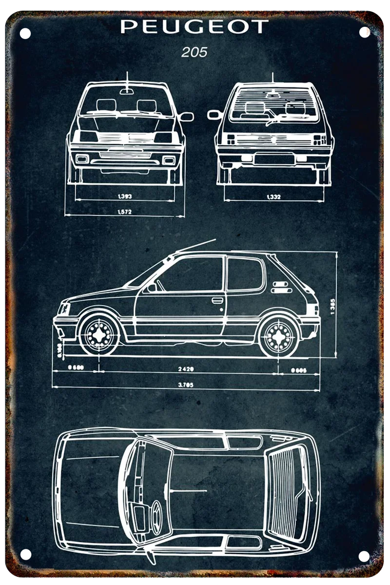 Vintage Car Blueprint Metal Sign | Retro Automotive Wall Art