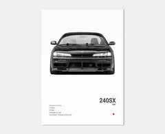 Black & White JDM Supercar Canvas Wall Art Poster – R34 & 240SX