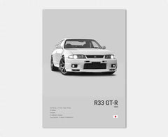 Black & White JDM Supercar Canvas Wall Art Poster – R34 & 240SX