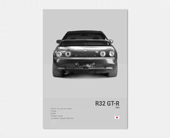 Black & White JDM Supercar Canvas Wall Art Poster – R34 & 240SX