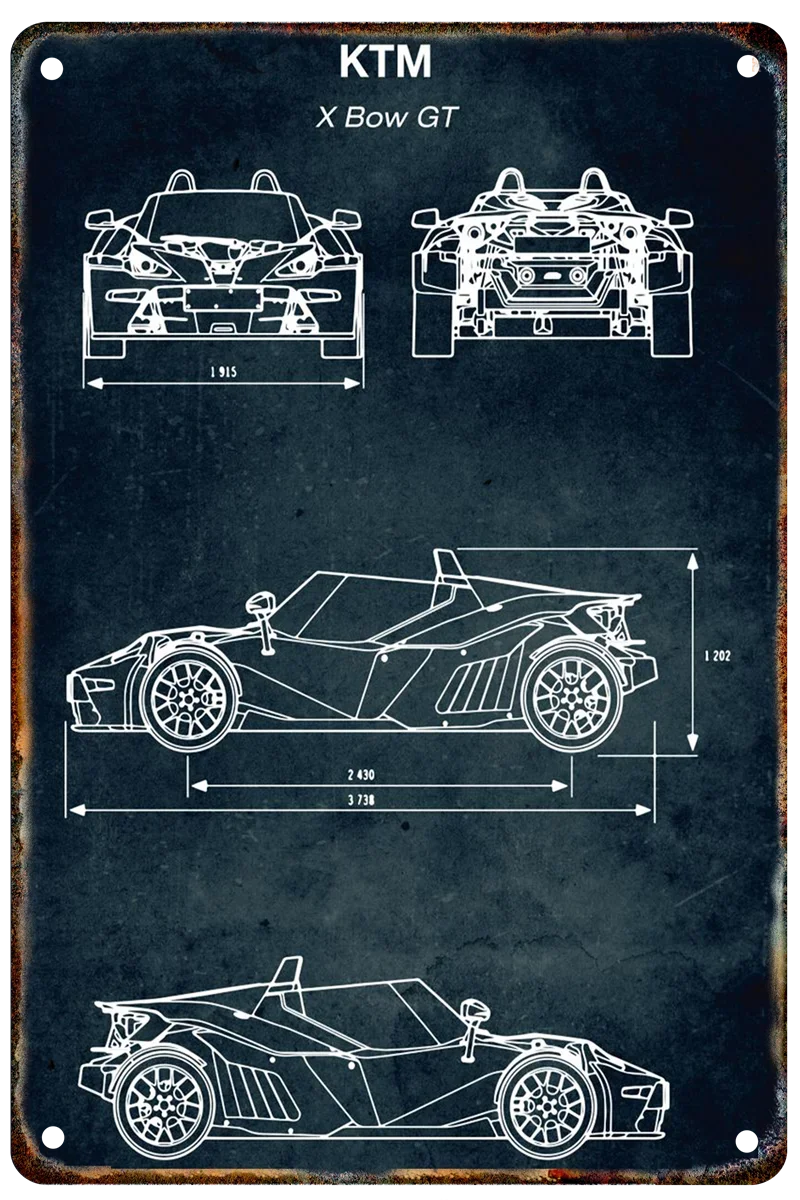 Vintage Car Blueprint Metal Sign | Retro Automotive Wall Art