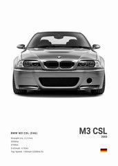 BMW M3 CSL Canvas Poster, Modern Car Wall Art Unframed