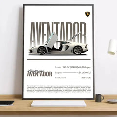 Modern Supercar Lamborghini Wall Art Painting Calligraphy Canvas Poster: Crease Free Waterproof Durable All Space Wall Decor
