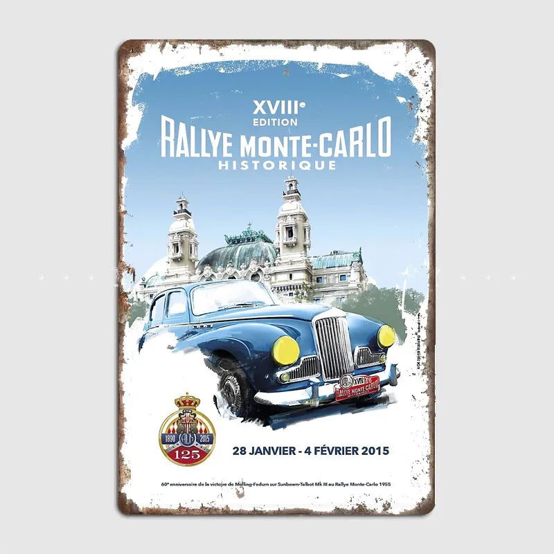 Monte Carlo Rally retro Race Car Metal Poster Sign Garage Club Vintage Bar Wall Posters Room Decoration Home Decor