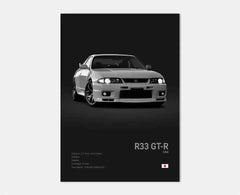 Black & White JDM Supercar Canvas Wall Art Poster – R34 & 240SX