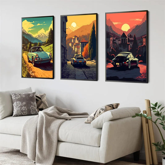 80s Tokyo Neon JDM Cars Canvas Wall Art, Fuji & Sakura Poster