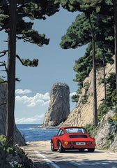 Classic Porsche 911 Alpine Drive Poster Retro Alpine Trip Cartoon Prints Canvas Painting Wall Art Picture Home Living Room Decor