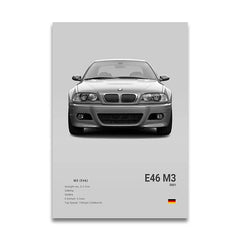 G80 M3C E39 M5 Car Canvas Wall Art Print Poster M5 CS G87 M2 Sports Car Decorative Painting Modern Home Decor Gift Unframed