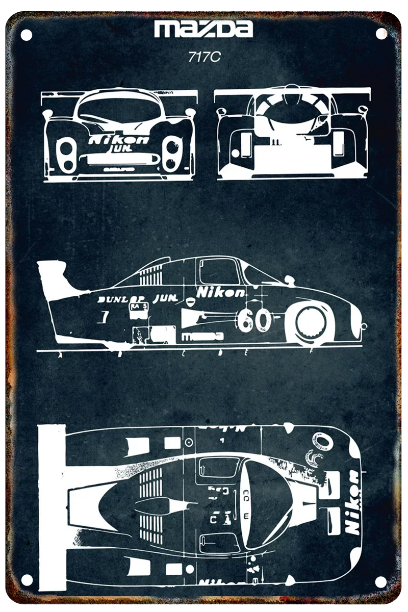 Vintage Car Blueprint Metal Sign | Retro Automotive Wall Art