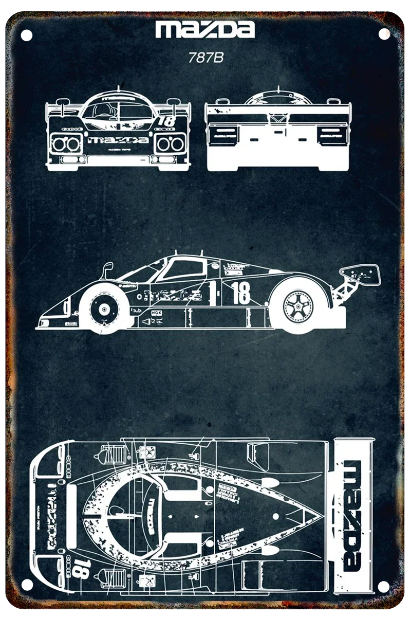 Vintage Car Blueprint Metal Sign | Retro Automotive Wall Art