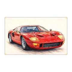 Classic Car Flag Banner, Polyester Garage Wall Decor