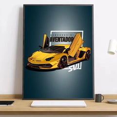 Modern Supercar Lamborghini Wall Art Painting Calligraphy Canvas Poster: Crease Free Waterproof Durable All Space Wall Decor